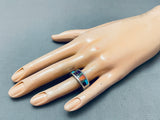 Very Intricate Vintage Native American Navajo Inlay Sterling Silver Ring-Nativo Arts