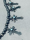 Federico Jimenez Vintage Sterling Silver Turquoise Cross Squahs Blossom Necklace-Nativo Arts