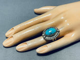 Magnificent Vintage Native American Navajo Candelaria Turquoise Sterling Silver Ring Signed-Nativo Arts