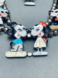 Mickey Mouse Vintagew Native American Zuni Turquoise Sterling Silver Squash Blossom Necklace-Nativo Arts