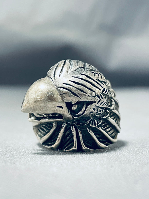 Magnificent Native American Navajo Sterling Silver Handcarved Eagle Ring-Nativo Arts