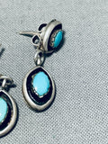 Exceptional Vintage Native American Zuni Blue Gem Turquoise Sterling Silver Dangle Earrings-Nativo Arts