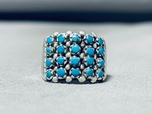 Native American Marvelous Vintage Zuni 20 Blue Gem Turquoise Sterling Silver Ring-Nativo Arts