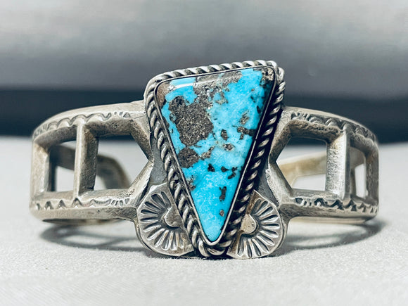 One Of Most Beautiful Vintage Native American Navajo Morenci Turquoise Sterling Silver Bracelet-Nativo Arts