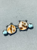 Amazing Vintage Native American Zuni Shell & Blue Gem Turquoise Sterling Silver Turtle Earrings-Nativo Arts