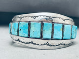 Majestic Vintage Native American Navajo 10 Turquoise Square Cut Sterling Silver Bracelet-Nativo Arts