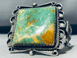 Mind Bending Vintage Native American Navajo Huge Square Green Turquoise Sterling Silver Bracelet-Nativo Arts