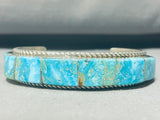 7 Inch Wrist Native American Navajo Turquoise Inlay Sterling Silver Bracelet-Nativo Arts