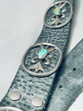 Sturdy Hand Tooled Vintage Native American Navajo Sterling Silver Green Turquoise Concho Belt-Nativo Arts