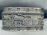 One Of The Most Detailed Vintage Native American Navajo Sterling Silver Bracelet Cuff-Nativo Arts