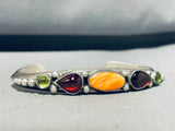 Opulent Native American Navajo Signed Garnet Orange Spiny Sterling Silver Bracelet-Nativo Arts