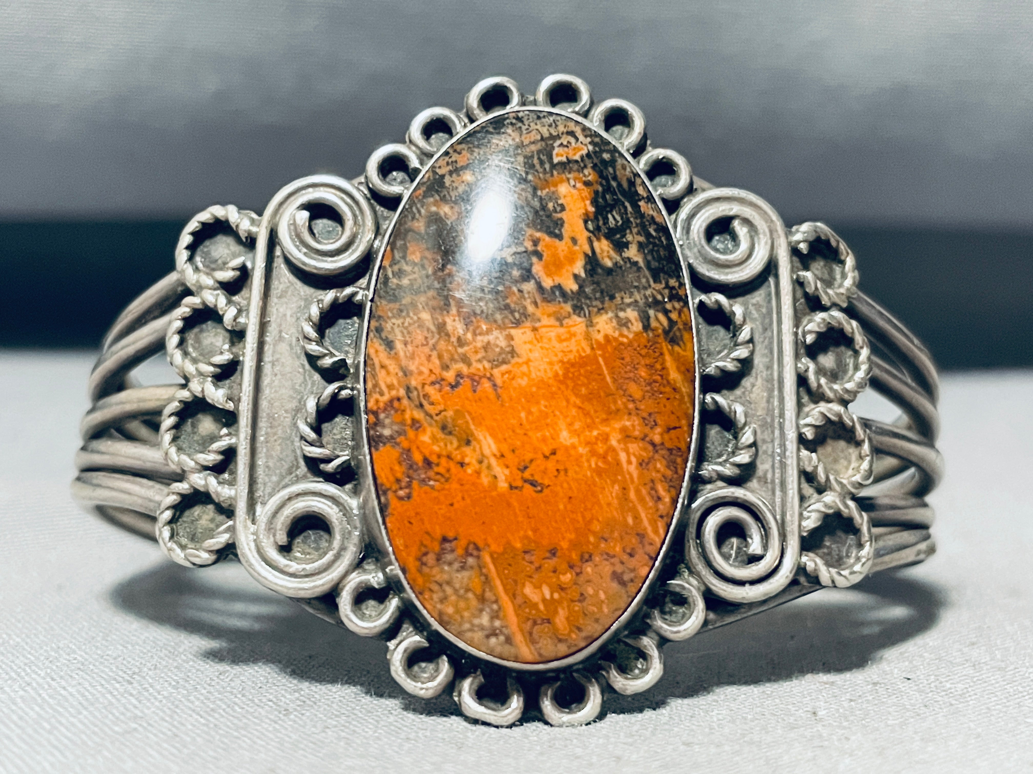Early Vintage Native American Navajo Petrified Wood Sterling