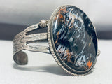 Rare Black Marble Petrified Wood Vintage Native American Navajo Sterling Silver Bracelet-Nativo Arts