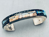 7 Inch Wrist Native American Navajo Gil Smith Pueblo Turquoise Inlay Sterling Silver Bracelet-Nativo Arts