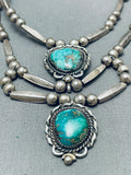 Native American One Of The Most Beautiful Vintage Navajo Turquoise Sterling Silver Necklace-Nativo Arts