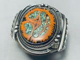 Walnut & Green Turquoise Inlay Vintage Native American Navajo Sterling Silver Bracelet-Nativo Arts