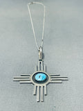 Fabulous Native American Navajo Red Mountain Turquoise Sterling Silver Zia Necklace-Nativo Arts