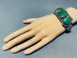 Apple Green Damale!! Vintage Native American Navajo Turquoise Sterling Silver Bracelet-Nativo Arts