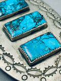 Rare Vintage Native American Navajo Blue Diamond Turquoise Sterling Silver Buckle-Nativo Arts