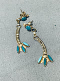 Solid 14k Gold Vintage Zuni Green Turquoise Earrings-Nativo Arts