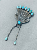 Evelyn Tsosie Superior Vintage Native American Navajo Turquoise Sterling Silver Pin