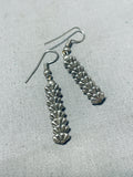 Fabulous Vintage Native American Navajo Stacks Of Sterling Silver Flowers Earrings-Nativo Arts