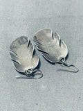 One Of The Most Detailed Vintage Native American Navajo Sterling Silver Feather Earrings-Nativo Arts