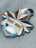 One Of The Best Vintage Native American Zuni Turquoise Inlay Mask Sterling Silver Inlay Pin-Nativo Arts