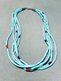 Sky Blue Turquoise Heishi Vintage Native American Navajo Sterling Silver Necklace-Nativo Arts