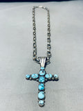 Gerald Yazzie Vintage Native American Navajo Bisbee Turquoise Sterling Silver Cross Necklace-Nativo Arts
