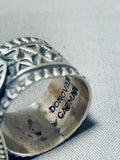 Astounding Vintage Native American Navajo Signed Candelaria Turquoise Sterling Silver Ring-Nativo Arts