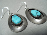 Exceptional Vintage Native American Navajo Turquoise Sterling Silver Shadowbox Earrings-Nativo Arts