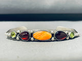 Opulent Native American Navajo Signed Garnet Orange Spiny Sterling Silver Bracelet-Nativo Arts