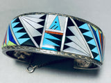 7 Inch Wrist Vintage Native American Navajo Turquoise Inlay Sterling Silver Bracelet-Nativo Arts