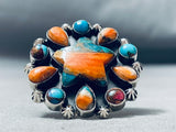 Huge Southwest Vintage Shell Sterling Silver Cluster Ring-Nativo Arts