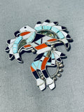 Larry Laate Vintage Native American Zuni Turquoise Inlay Dancer Sterling Silver Pin Pendant-Nativo Arts
