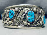 Big Large Wrist Vintage Native American Navajo Turquoise Sterling Silver Leaf Bracelet-Nativo Arts