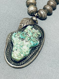 Superior Vintage Native American Navajo Green Seafoam Turquoise Sterling Silver Necklace-Nativo Arts