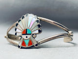 Detailed Vintage Zuni Turquoise Chief Sterling Silver Inlay Bracelet-Nativo Arts