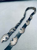 Hand Tooled Detailed Vintage Native American Navajo Sterling Silver Bear Concho Belt-Nativo Arts