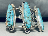 Long Towering Turquoise!! Vintage Native American Navajo Sterling Silver Bracelet-Nativo Arts