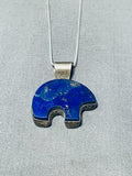 Adorable Vintage Native American Navajo Lapis Sterling Silver Bear Necklace Signed Rose Begay-Nativo Arts