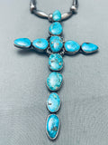 One Of The Biggest Vintage Native American Navajo Turquoise Sterling Silver Cross Necklace-Nativo Arts