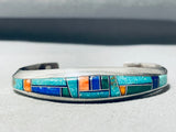 6.5 Inch Wrist Vintage Native American Navajo Turquoise Inlay Sterling Silver Bracelet-Nativo Arts