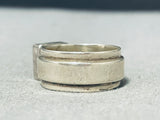 Dramatic Vintage Native American Navajo Lapis Sterling Silver Ring Signed Ann Curley-Nativo Arts