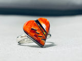 Charming Native American Navajo Orange Spiny Synthetic Opal Sterling Silver Heart Ring-Nativo Arts