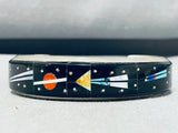 6.5 Inch Wrist Native American Navajo Turquoise Coral Jet Sterling Silver Cosmic Inlay Bracelet-Nativo Arts