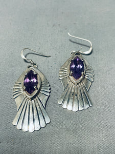 Luminous Vintage Native American Navajo Sterling Silver Amethyst Pendant Earrings-Nativo Arts