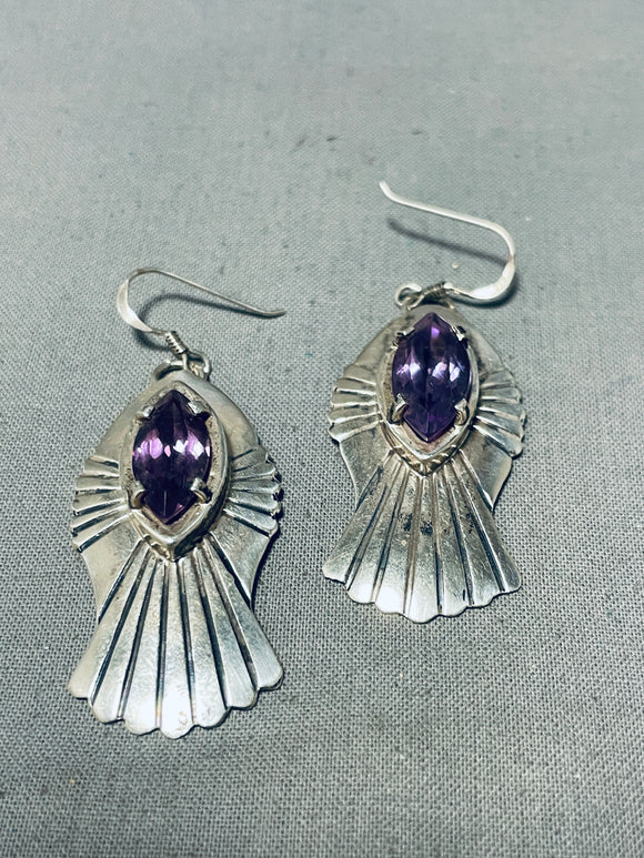 Luminous Vintage Native American Navajo Sterling Silver Amethyst Pendant Earrings-Nativo Arts