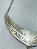 Thomas Signed Vintage Native American Navajo Turquoise Sterling Silver Necklace-Nativo Arts